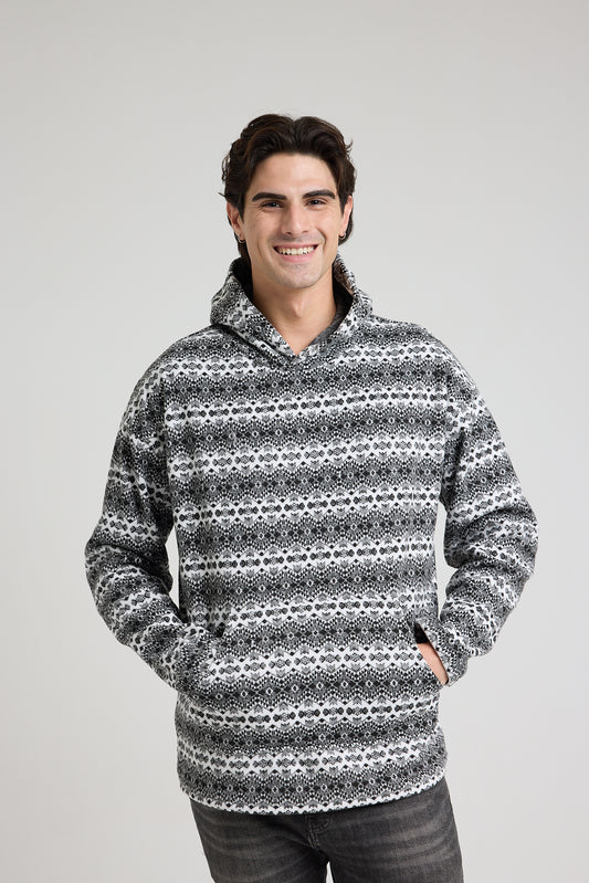 Pattern wool hoodie grey & white