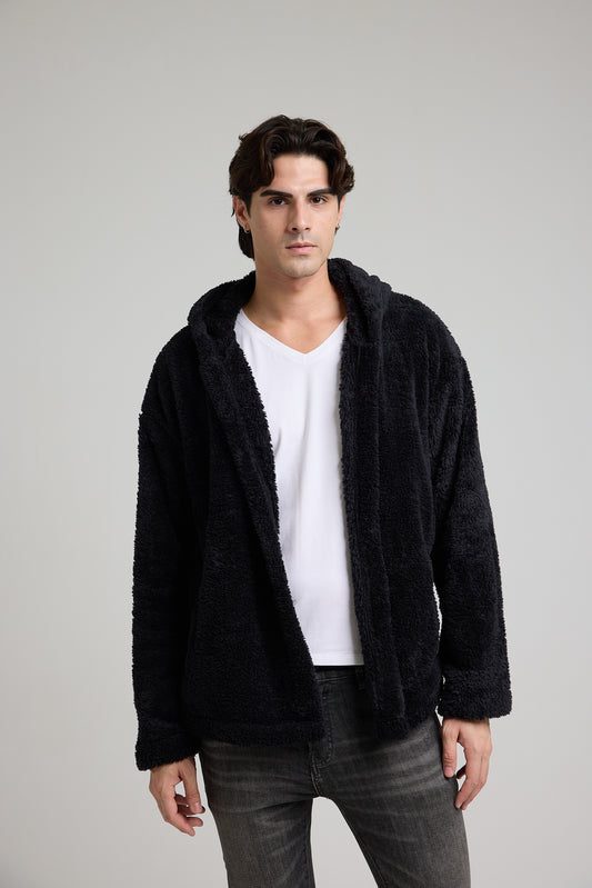 Black fur open jacket